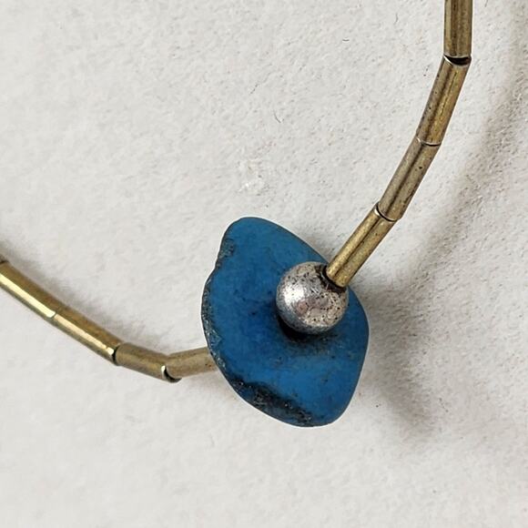 Sterling Silver Gold Two Tone Antique Vintage Genuine Raw Turquoise Necklace - Picture 3 of 7